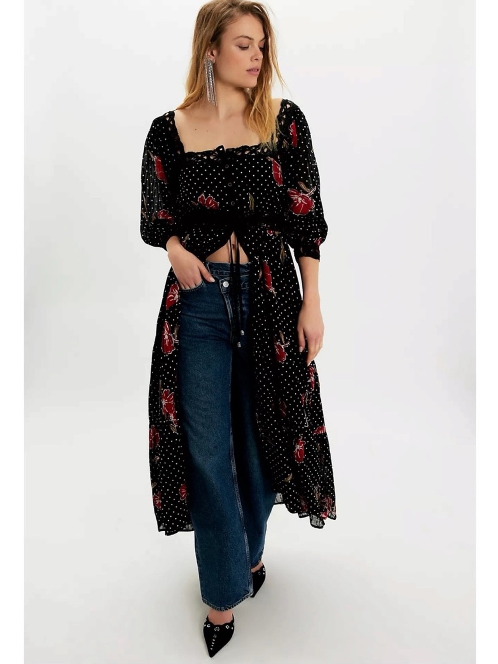 Free People Morning Meadows Floral Lace Trim Maxi Dress New! - Picture 7 of 15